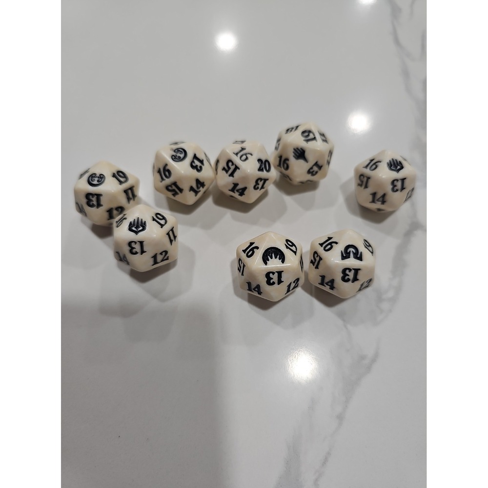 Lot of 8 Assorted Set Symbol Magic The Gathering WHITE D20 Spindown Dice